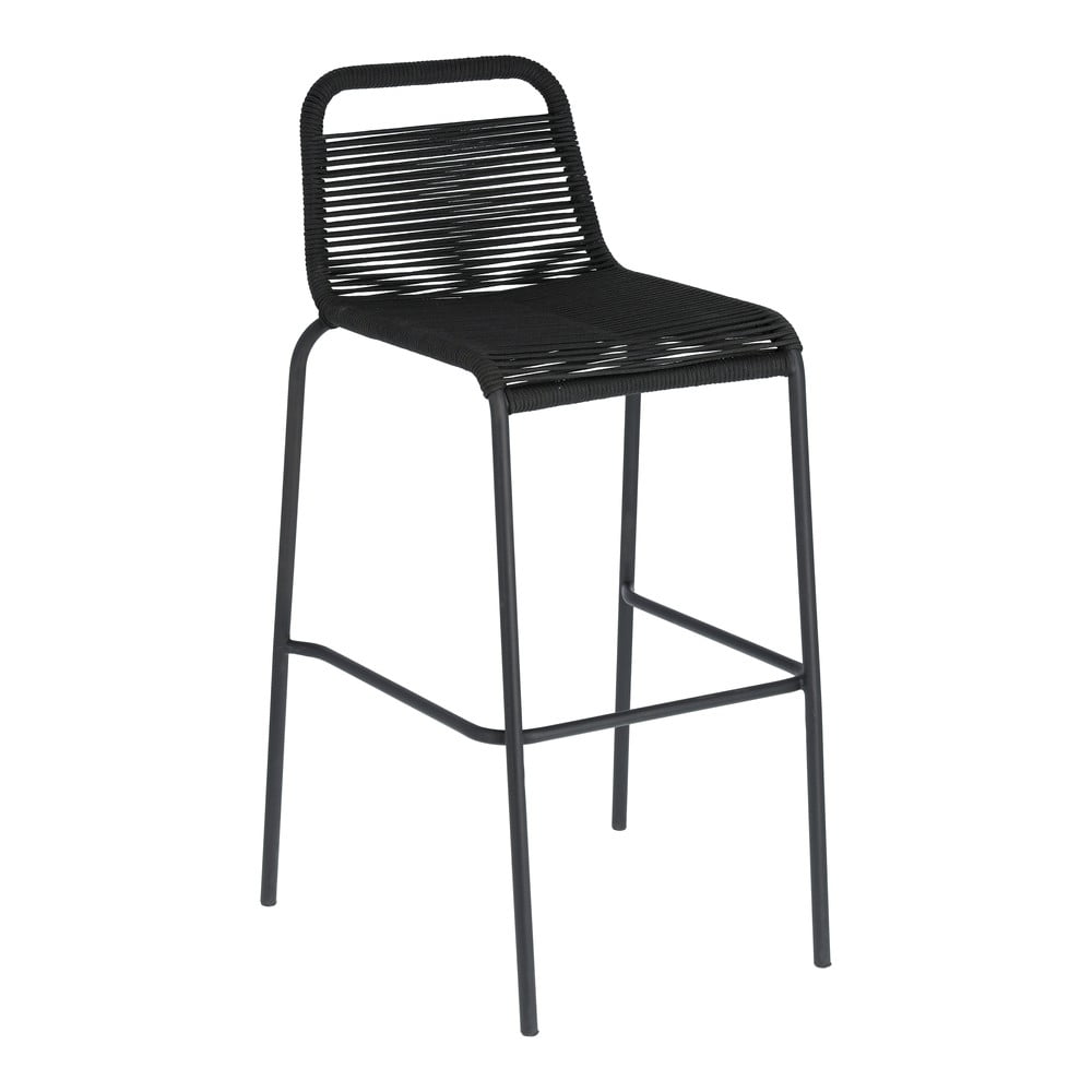 Čierna barová stolička s oceľovou konštrukciou Kave Home Glenville výška 74 cm