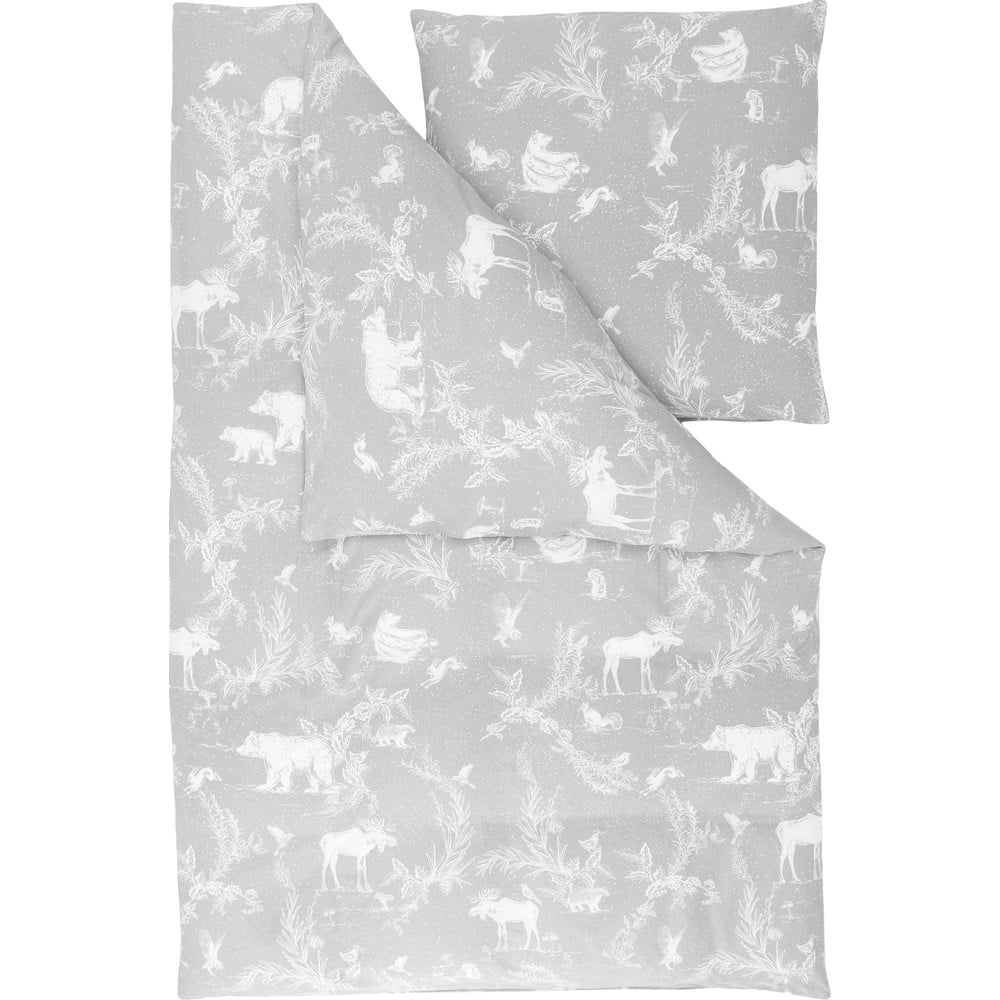 Sivé flanelové obliečky na jednolôžko Westwing Collection Animal Toile 155 x 220 cm