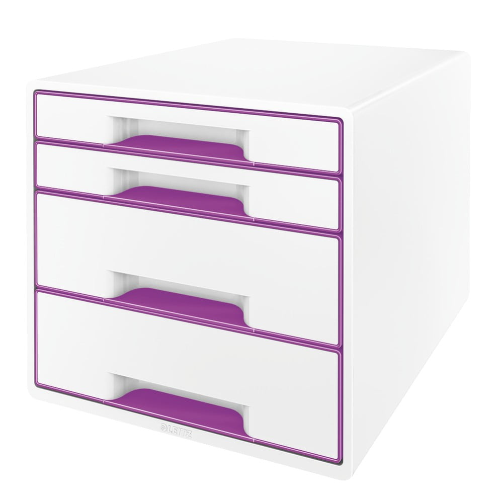 Bielo-fialový zásuvkový box Leitz WOW CUBE 4 zásuvky