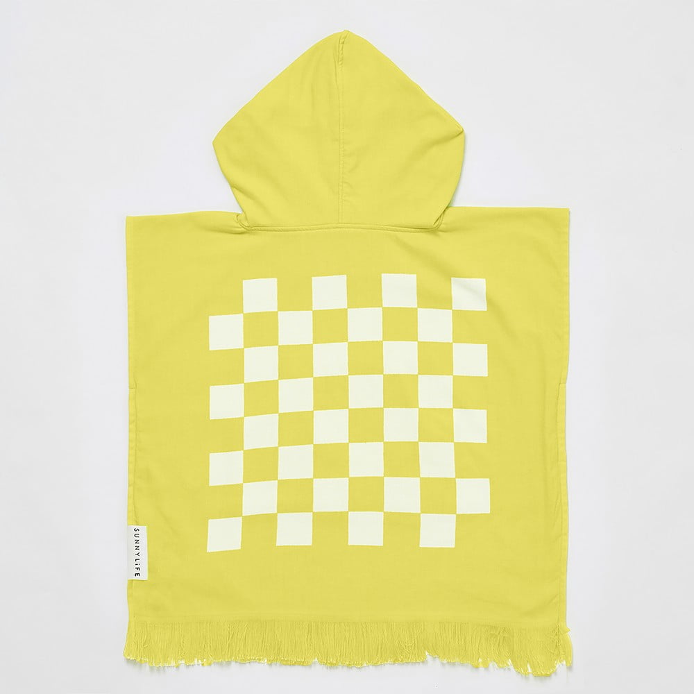 Žltá detská plážová osuška s kapucňou Sunnylife Checkerboard 3-6 rokov