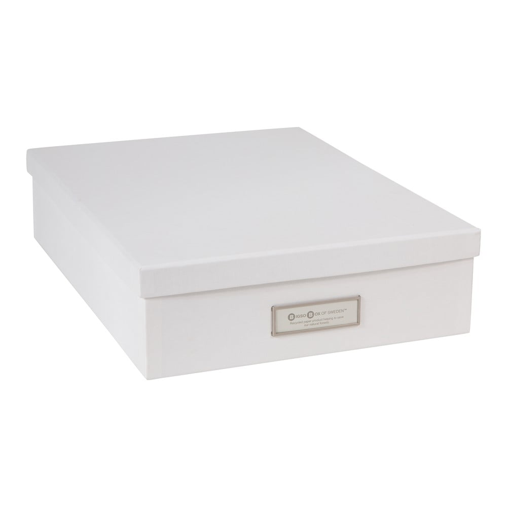 Biely úložný box s menovkou na dokumenty Bigso Box of Sweden Oskar veľkosť A4