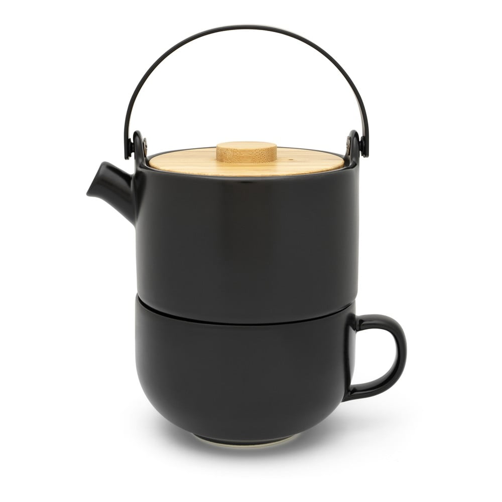 Čierna kameninová čajová kanvica s hrnčekom Bredemeijer Umea 500 ml