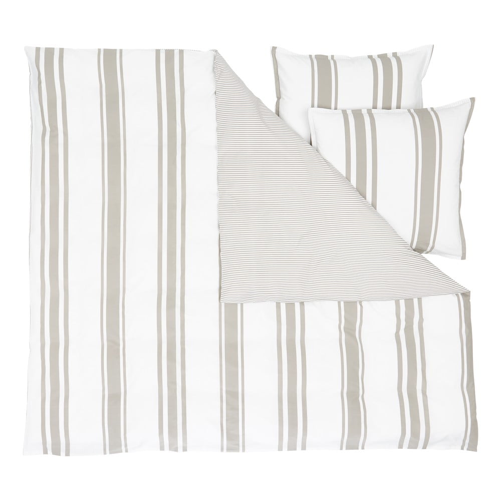 Béžovo-biele obliečky na dvojlôžko z bavlneného perkálu Westwing Collection 200 x 200 cm