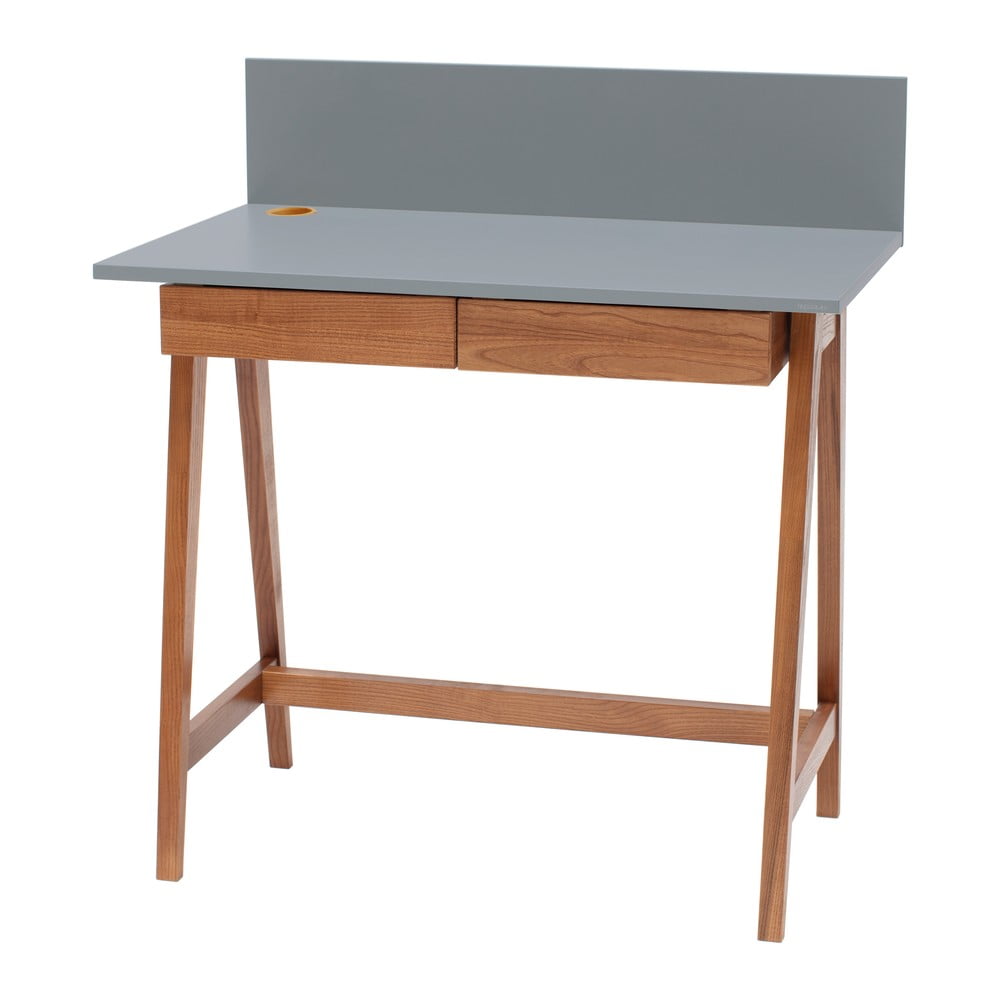 Sivý písací stôl s podnožím z jaseňového dreva Ragaba Luka Oak dĺžka 85 cm