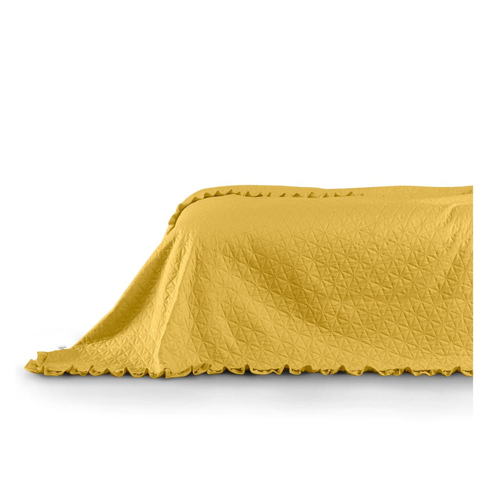 Žltý pléd cez posteľ AmeliaHome Tilia 260 x 240 cm