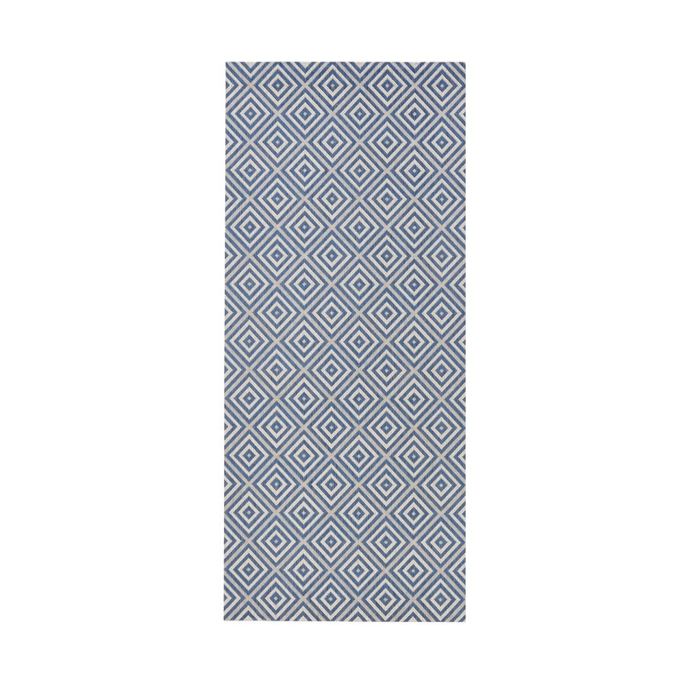 Modrý vonkajší koberec NORTHRUGS Karo 80 × 200 cm