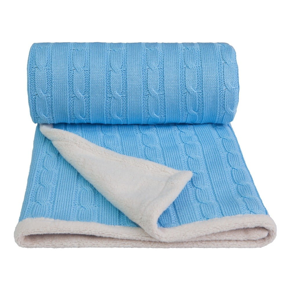 Modrá pletená detská deka s podielom bavlny T-TOMI Winter 80 x 100 cm