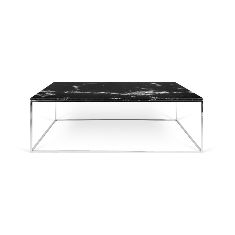 Čierny mramorový konferenčný stolík s chrómovými nohami TemaHome Gleam 75 x 120 cm