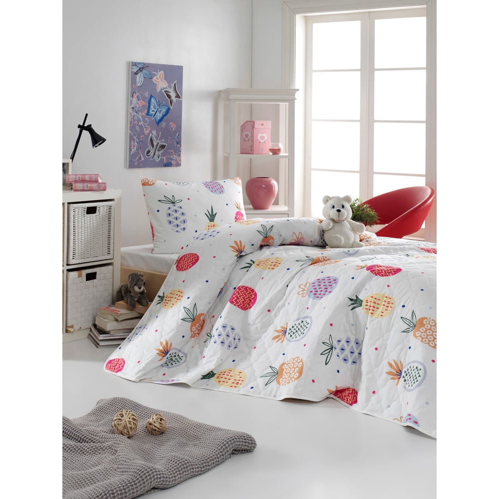 Detská prikrývka cez posteľ s obliečkou na vankúš z ranforce bavlny EnLora Home Iva 180 x 225 cm