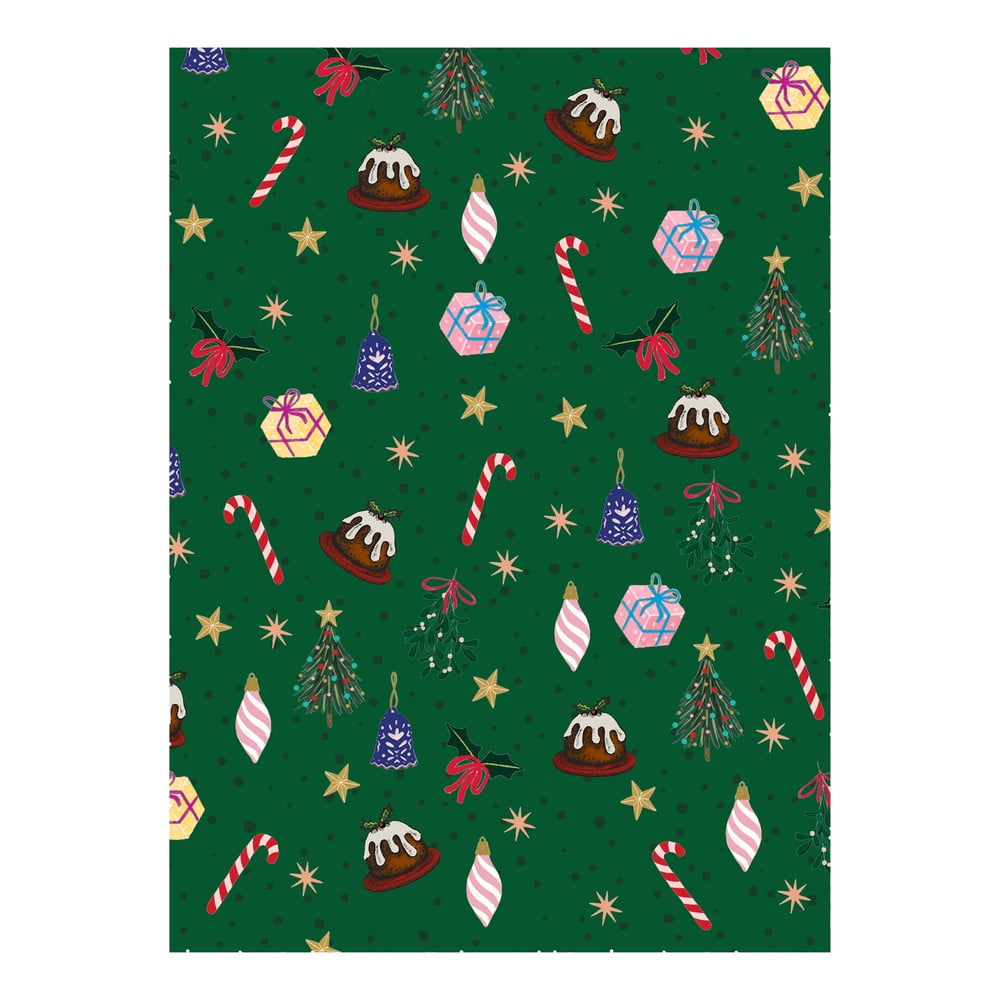 5 hárkov zeleného baliaceho papiera eleanor stuart Christmas Fun 50 x 70 cm