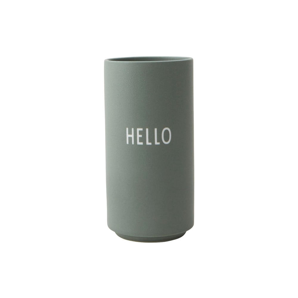 Zelená porcelánová váza Design Letters Hello výška 11 cm