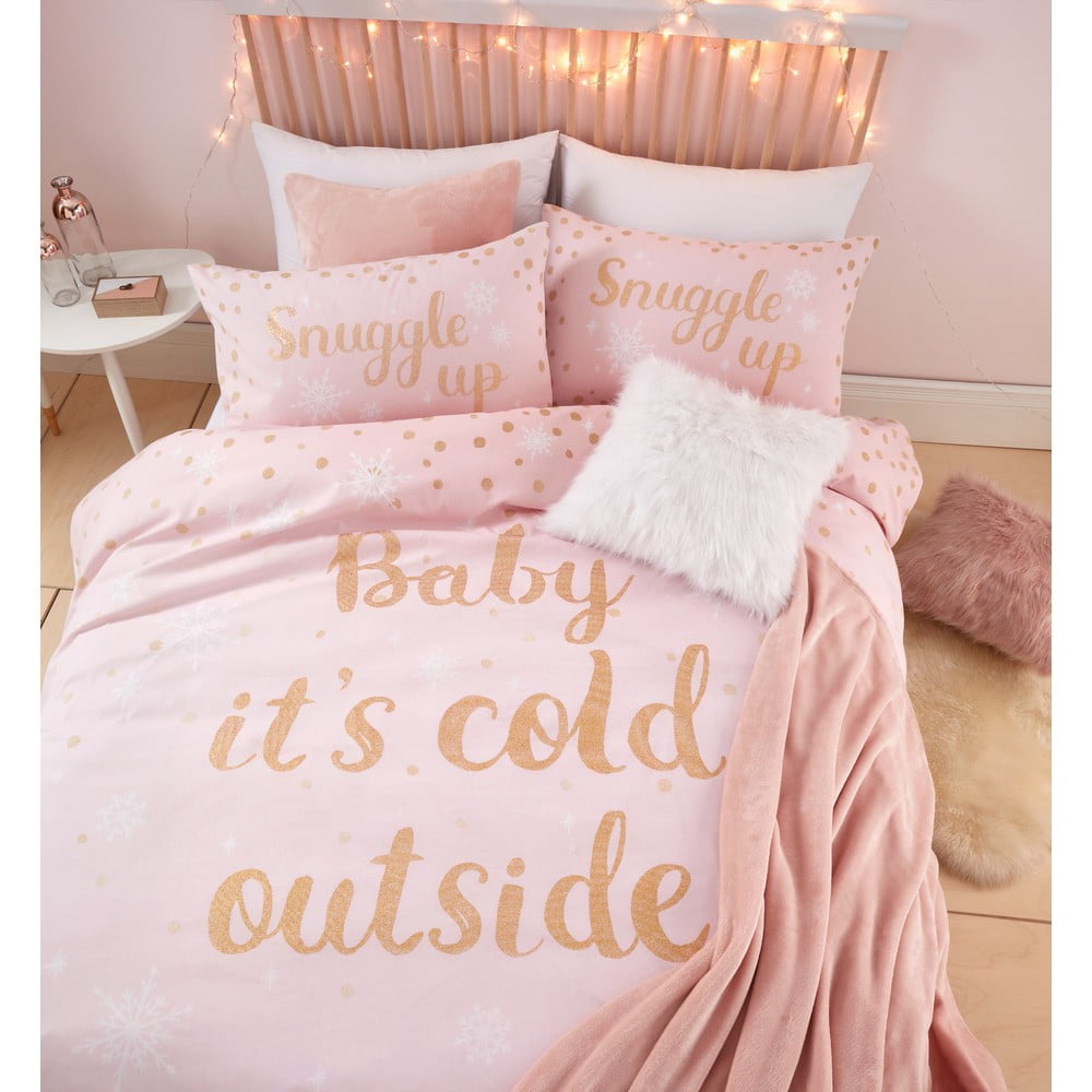 Ružové obliečky s potlačou Baby It Cold Outside Catherine Lansfield 135 x 200 cm