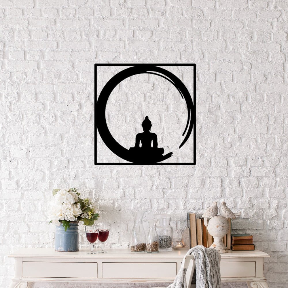 Čierna kovová nástenná dekorácia Buddha 50 × 50 cm