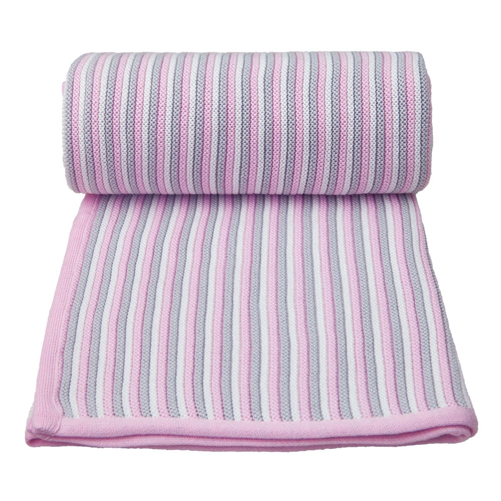 Ružovo-biela pletená detská deka s podielom bavlny T-TOMI Spring 80 x 100 cm