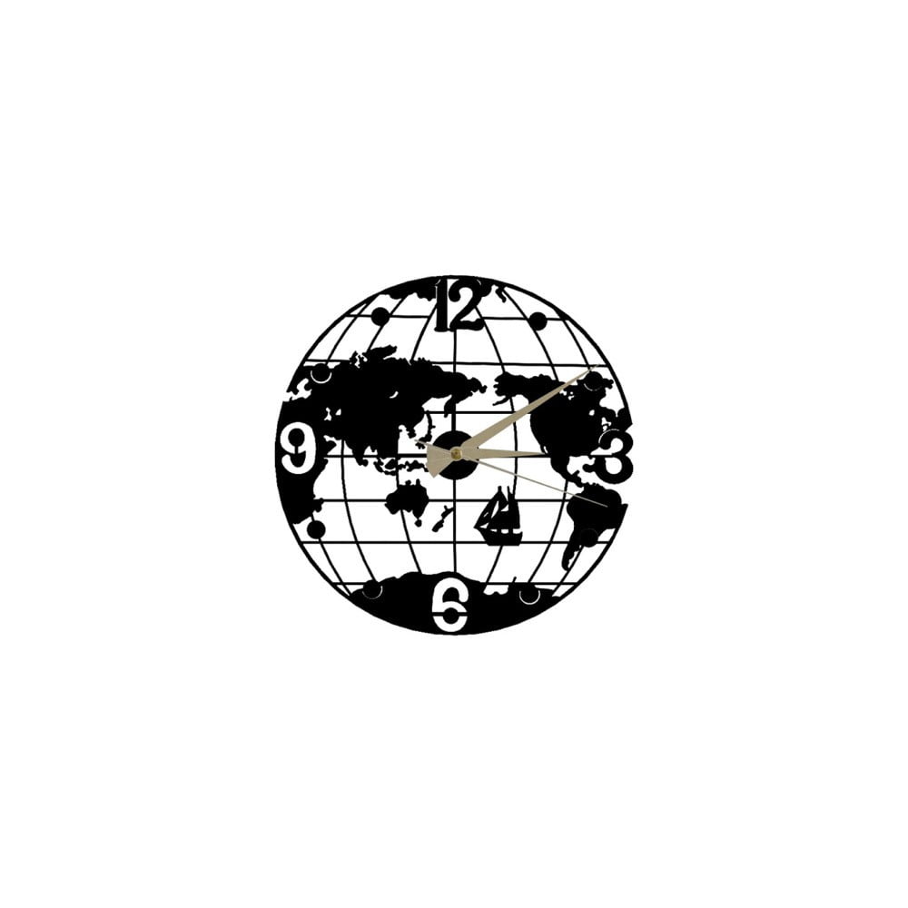 Čierne nástenné hodiny Globe Clock ⌀ 50 cm