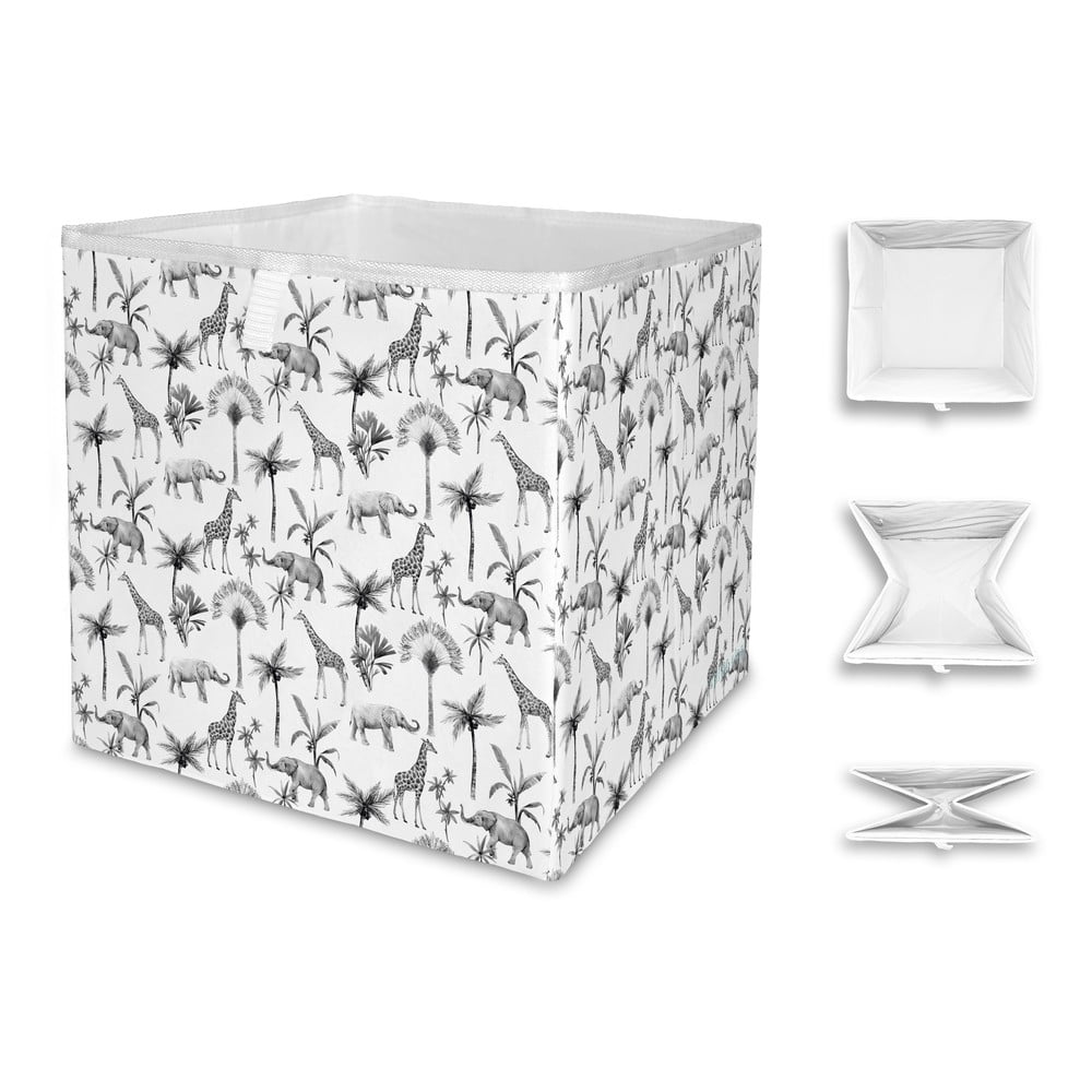 Bielo-sivý úložný box z mikrovlákna Butter Kings Safari Animals 32 l