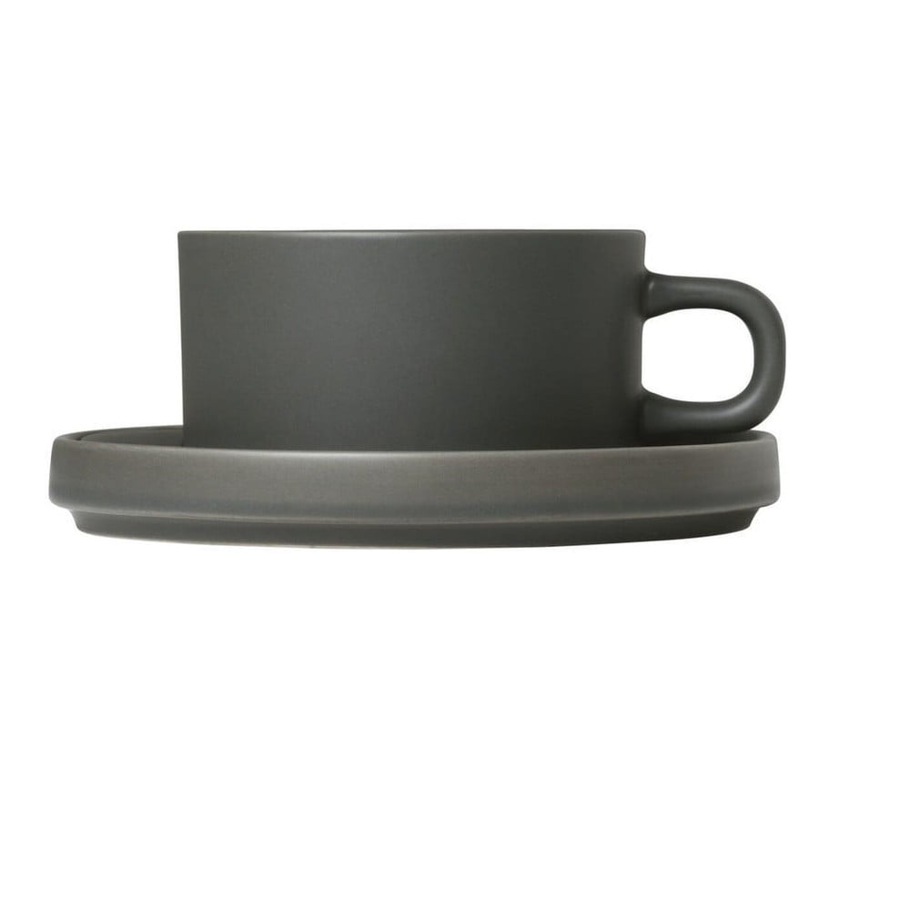 Súprava 2 sivých keramických šálok na čaj s tanierikmi Blomus Pilar 170 ml