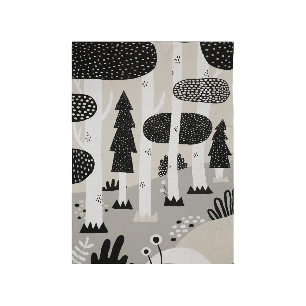 Čierno-sivá detská bavlnená prikrývka cez posteľ Södahl Magic Forest 100 x 150 cm