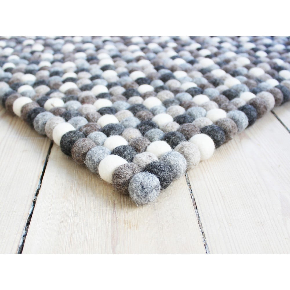 Sivo-biely guľôčkový vlnený koberec Wooldot Ball rugs 120 x 180 cm