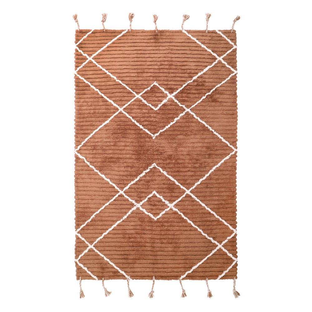 Hnedý ručne vyrobený koberec z bavlny Nattiot Lassa 135 x 190 cm