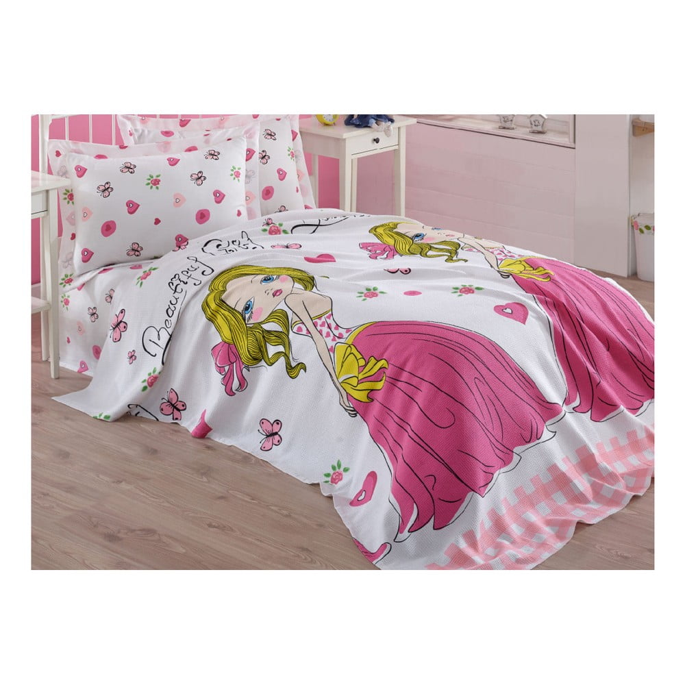 Ružová detská bavlnená prikrývka cez posteľ Eponj Home Princess 160 x 235 cm