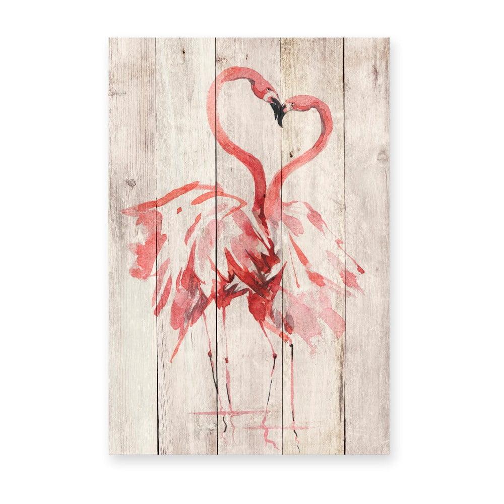 Nástenná dekorácia z borovicového dreva Madre Selva Love Flamingo 60 × 40 cm