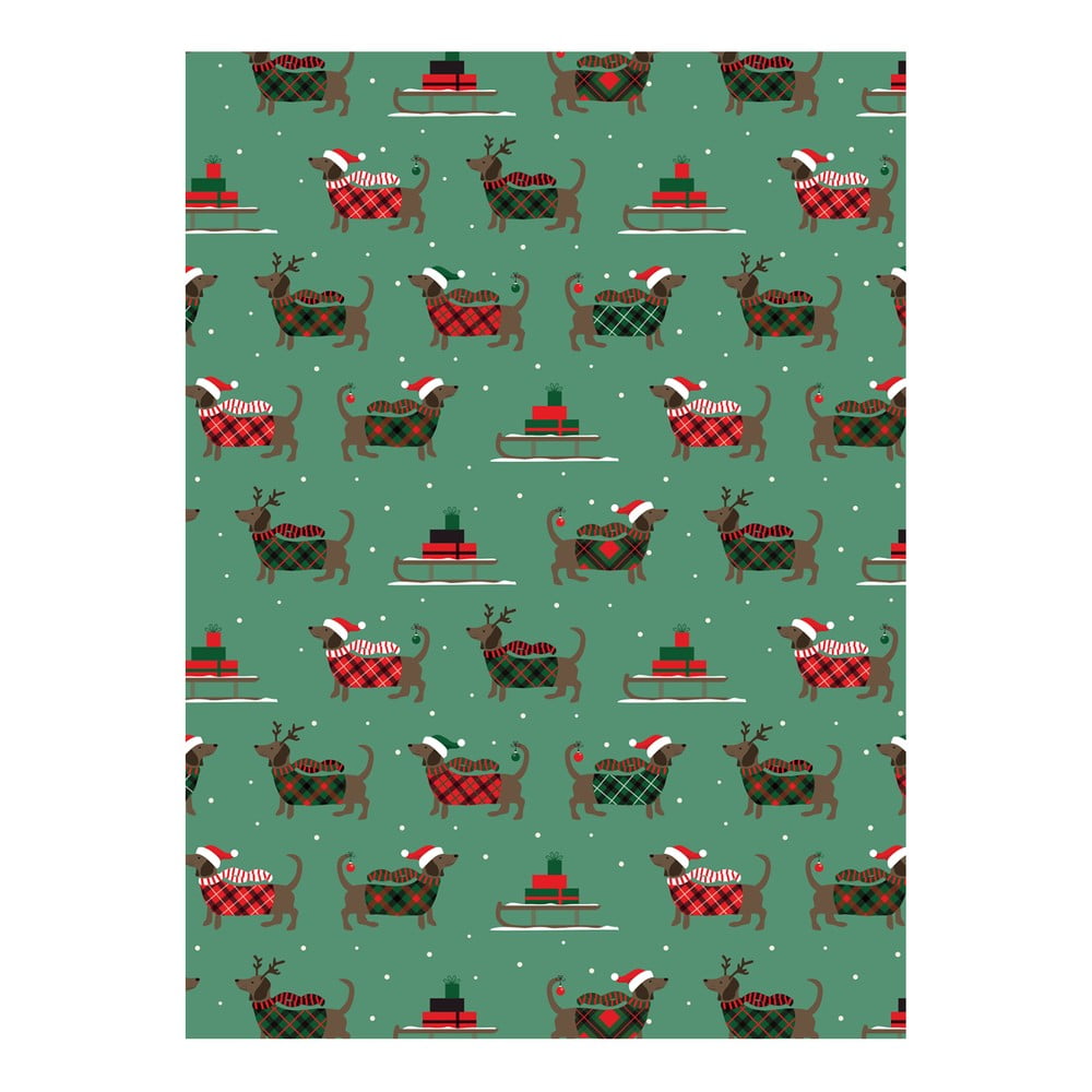 5 hárkov zeleného baliaceho papiera eleanor stuart Christmas Dogs 50 x 70 cm