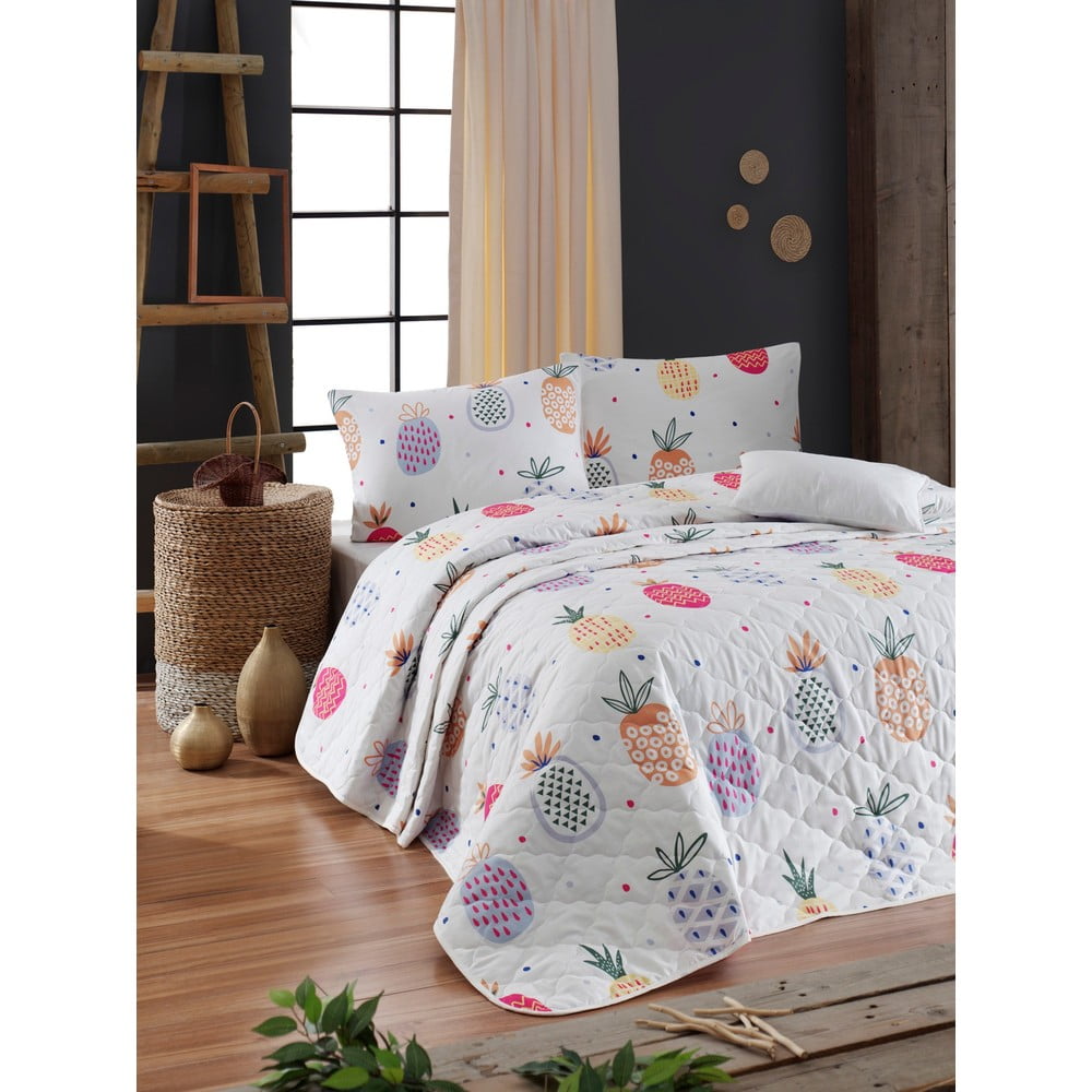 Detská prikrývka cez posteľ s 2 obliečkami na vankúš z ranforce bavlny EnLora Home Iva 225 x 240 cm