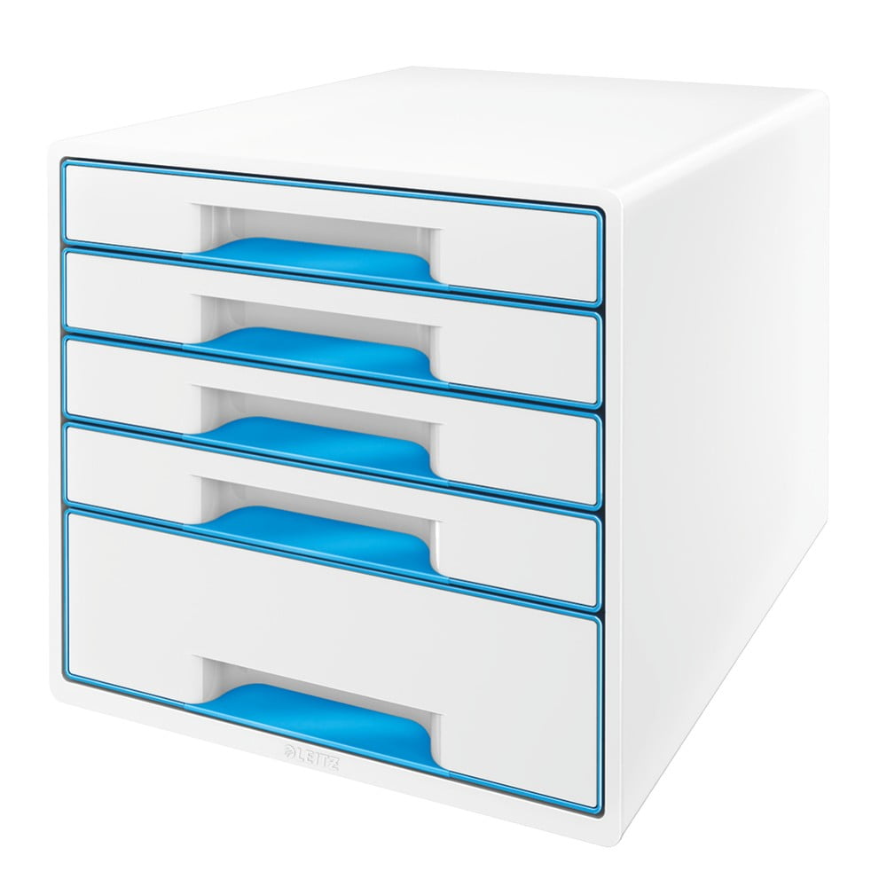 Bielo-modrý zásuvkový box Leitz WOW CUBE 5 zásuviek