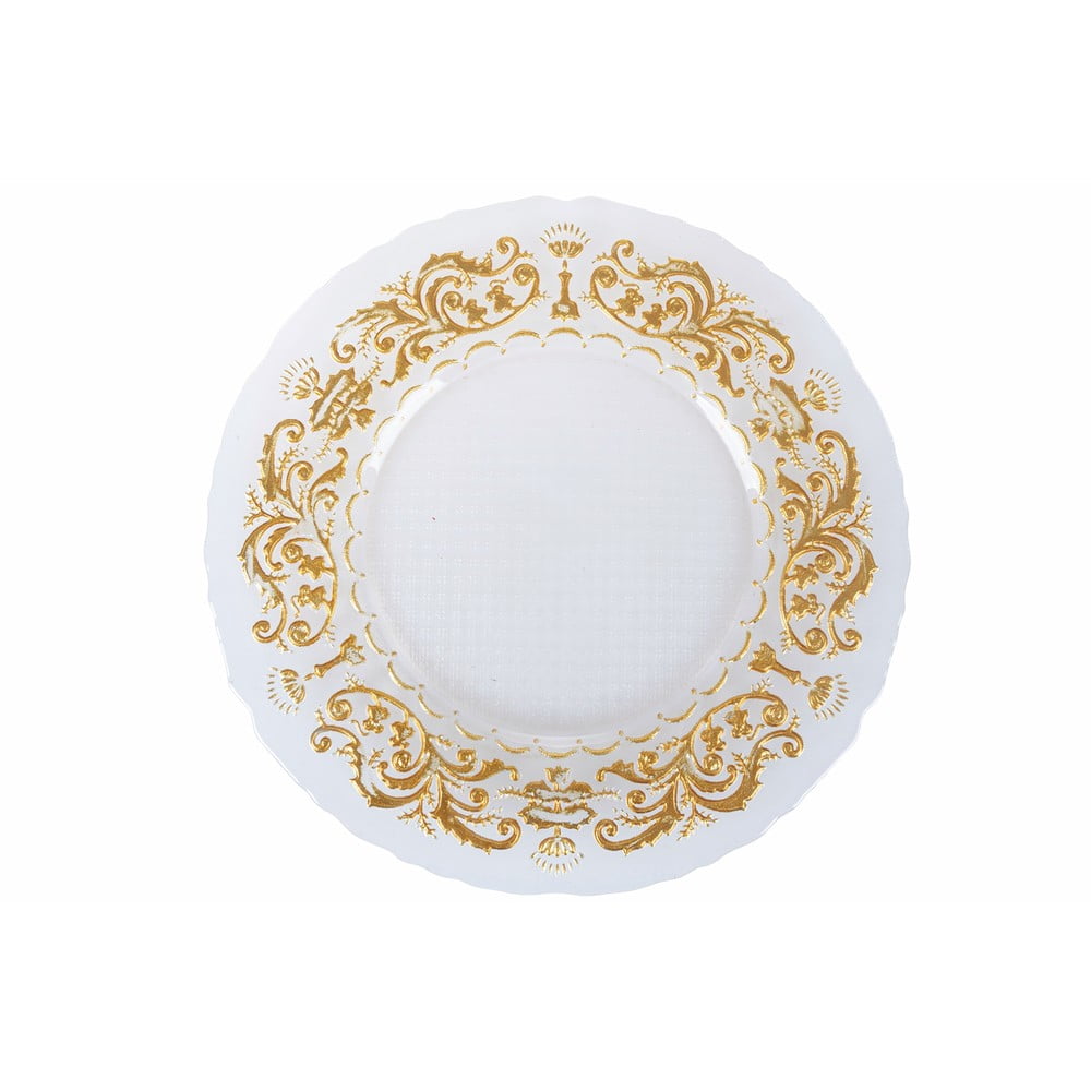 Sklenený tanier v bielo-zlatej farbe Villa dEste Decor ø 32 cm