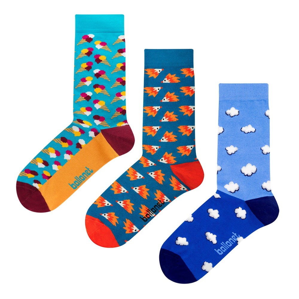 Set 3 párov ponožiek Ballonet Socks Novelty Blue v darčekovom balení veľkosť 36 - 40