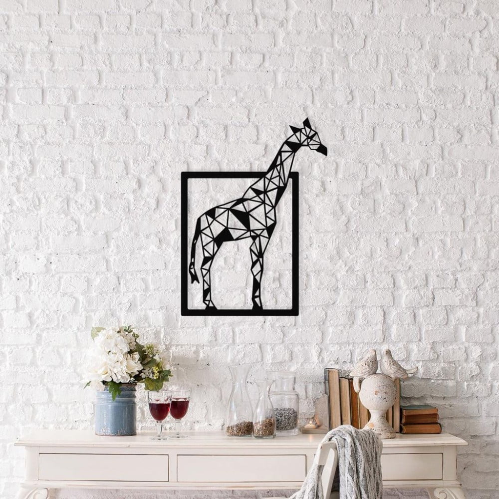 Čierna kovová nástenná dekorácia Giraffe 45 × 60 cm