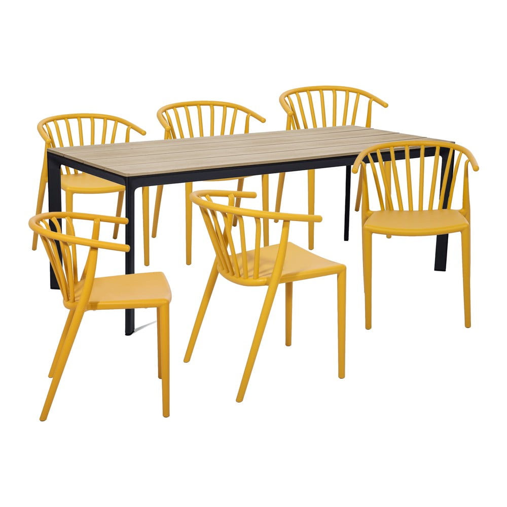 Záhradná jedálenská súprava pre 6 osôb so žltou stoličkou Capri a stolom Thor 210 x 90 cm