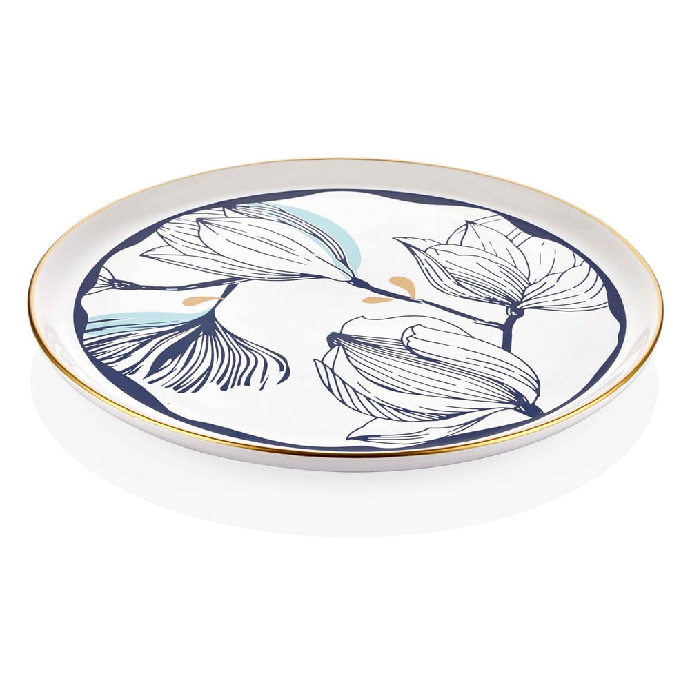 Biely porcelánový servírovací tanier s modrými kvetmi Mia Bleu ⌀ 30 cm