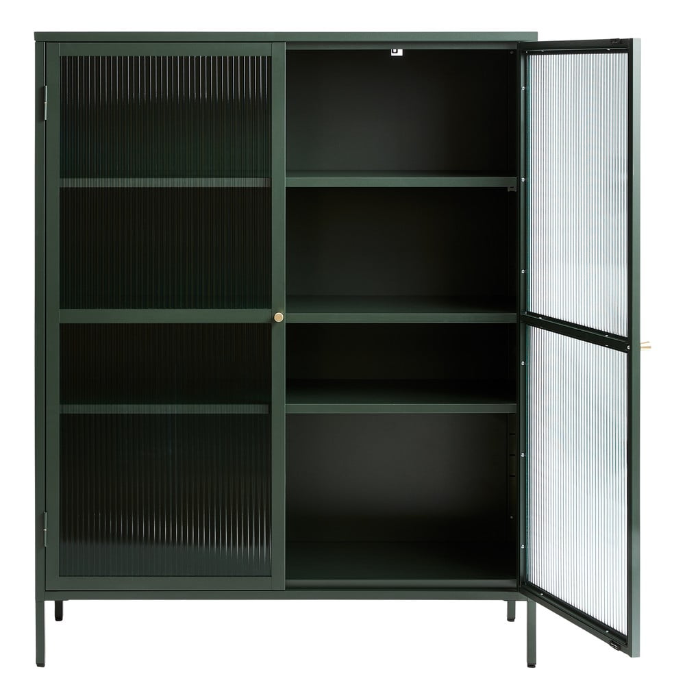 Zelená kovová vitrína Unique Furniture Bronco výška 140 cm