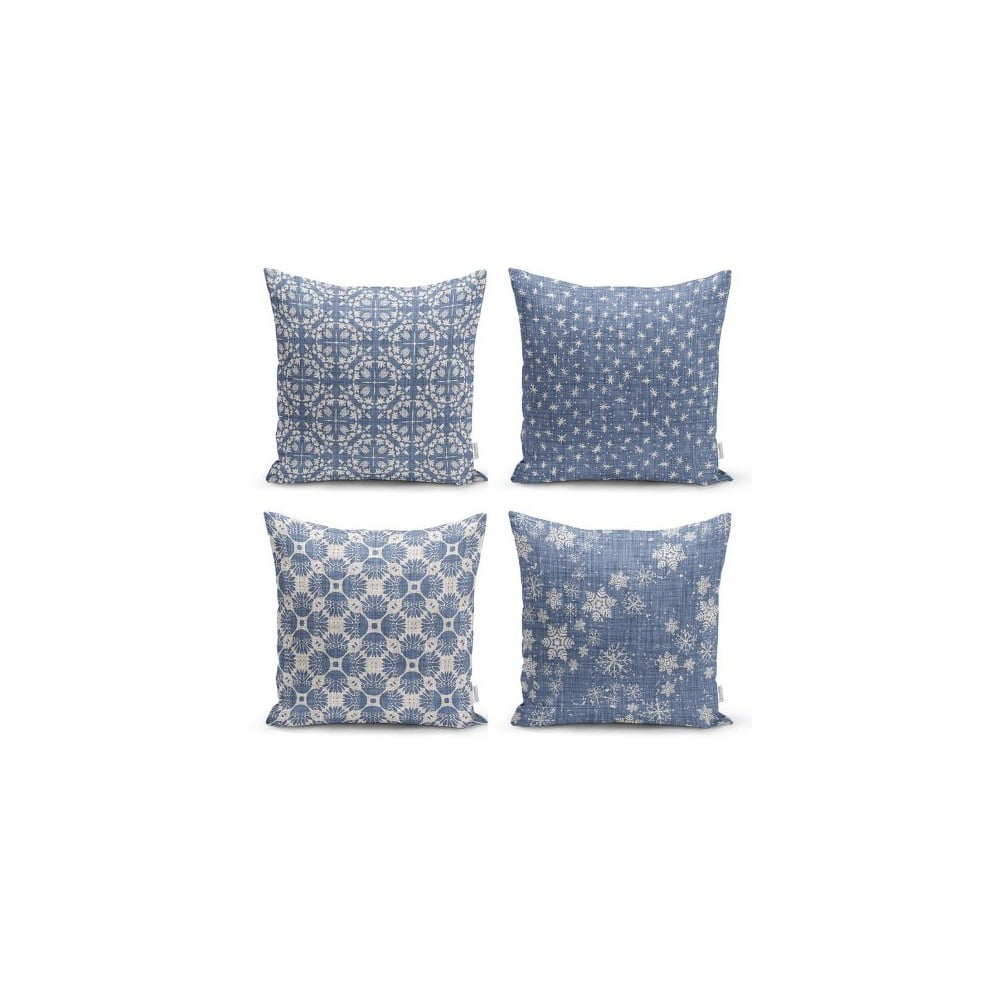 Súprava 4 dekoratívnych obliečok na vankúše Minimalist Cushion Covers Minimalist Drawing Blue 45 x 45 cm