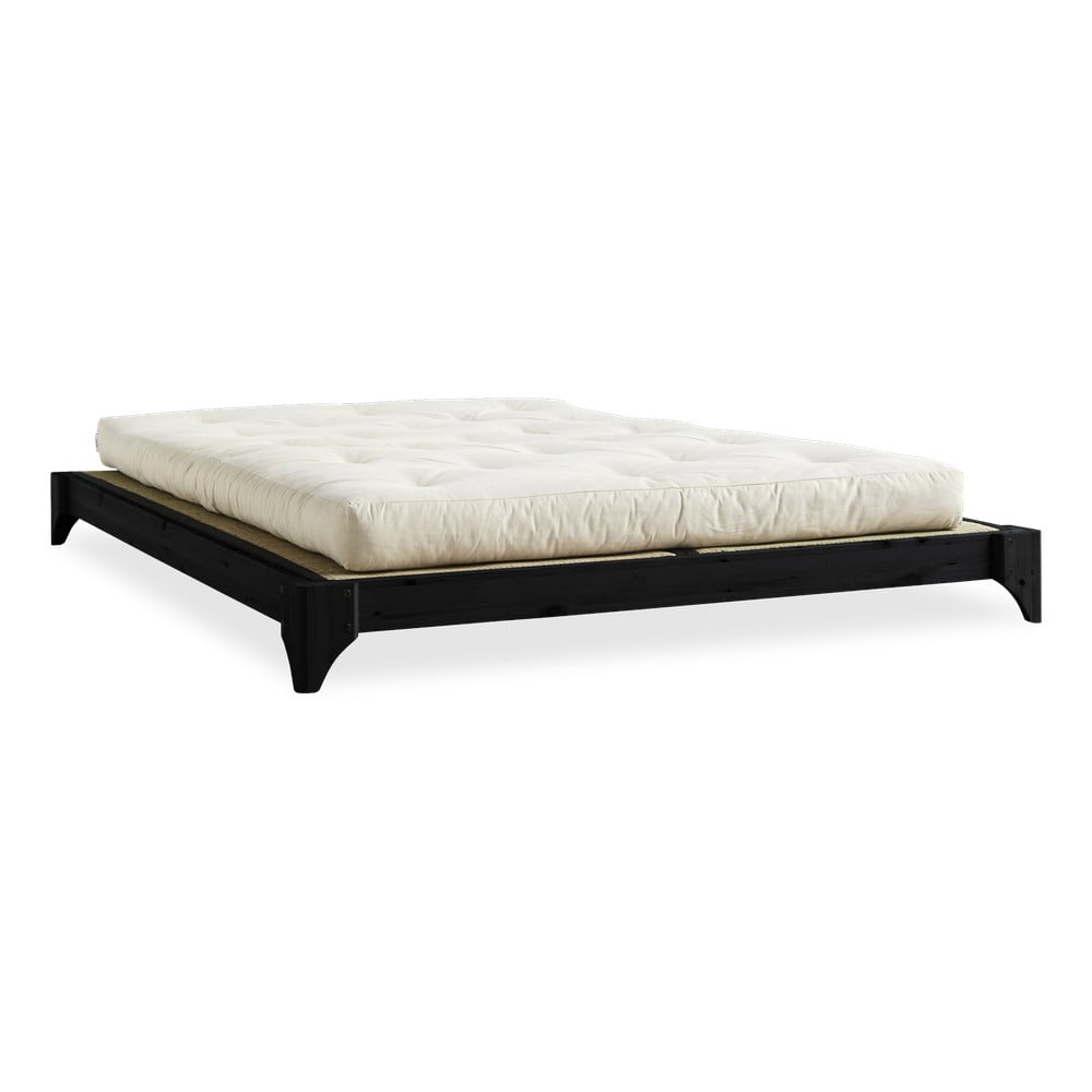 Dvojlôžková posteľ z borovicového dreva s matracom a tatami Karup Design Elan Double Latex BlackNatural 160 × 200 cm