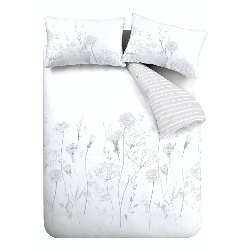 Bielo-sivé obliečky Catherine Lansfield Meadowsweet Floral 135 x 200 cm