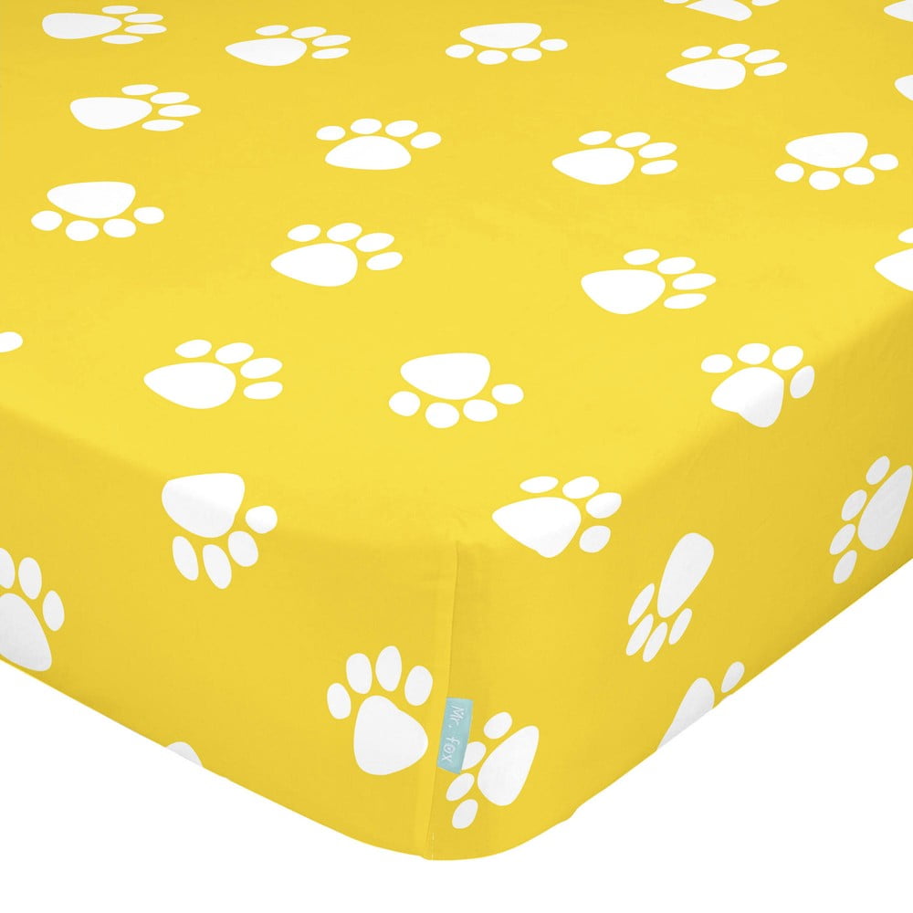 Žltá elastická bavlnená plachta Mr Fox Dogs 60 x 120 cm