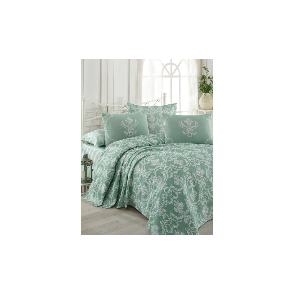 Bavlnená prikrývka na posteľ na dvojlôžko s obliečkami na vankúše a plachtou Pure 200 × 235 cm