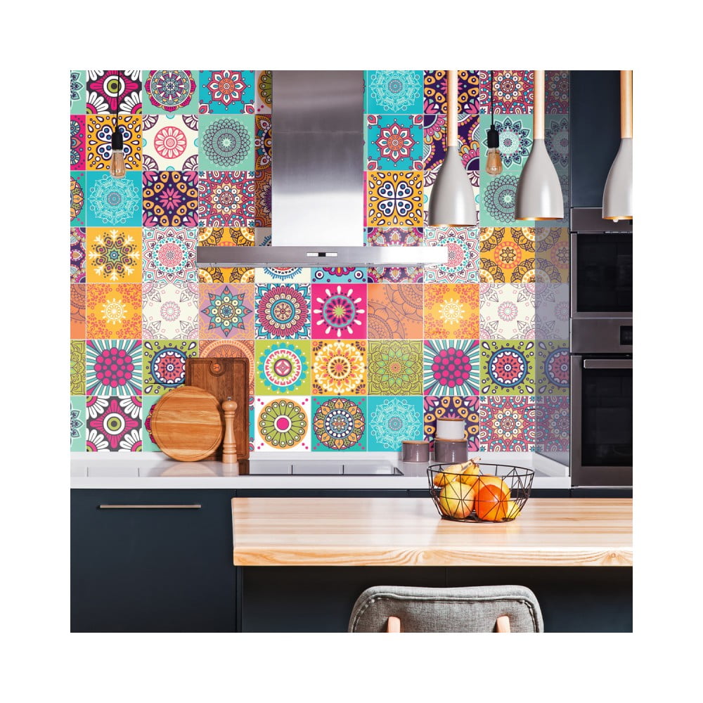 Sada 30 nástenných samolepiek Ambiance Wall Stickers Tiles Azulejos Mariska 10 × 10 cm