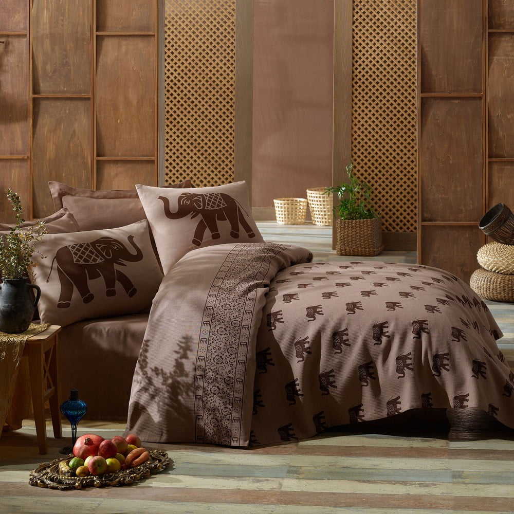 Bavlnený pléd cez posteľ na dvojlôžko s obliečkami na vankúše a plachtou Fil 200 × 235 cm