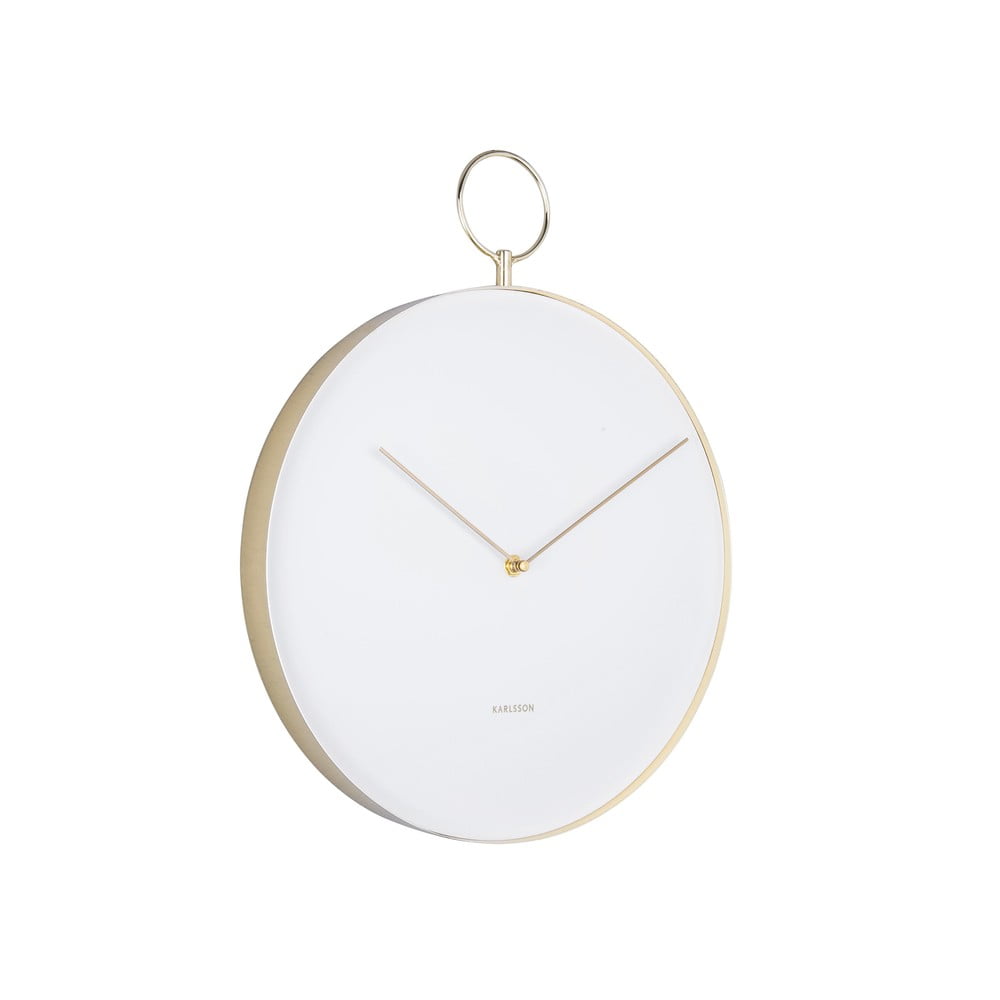 Biele kovové nástenné hodiny Karlsson Hook ø 34 cm