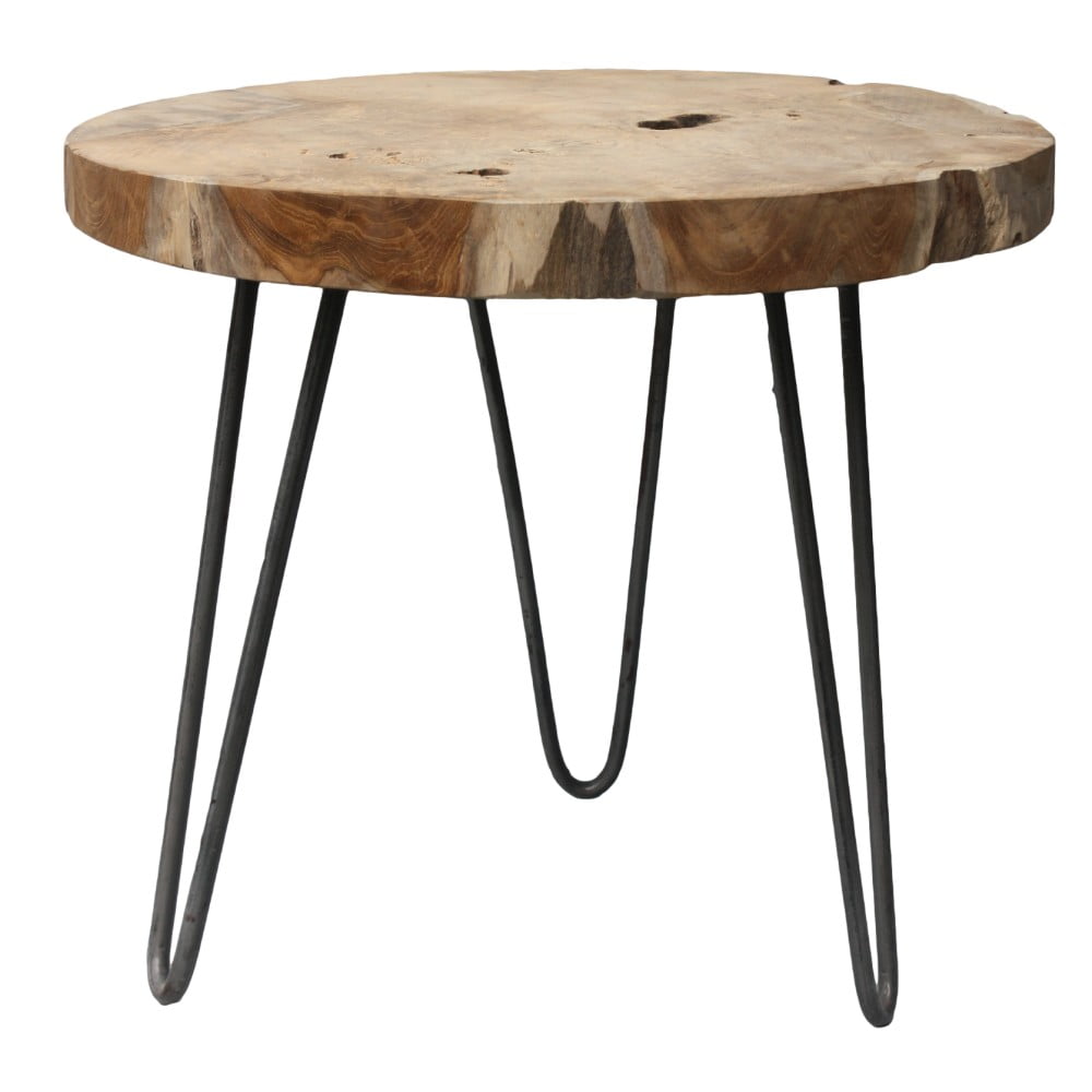 Odkladací stolík s doskou z teakového dreva HSM Collection Helen ⌀ 55 cm