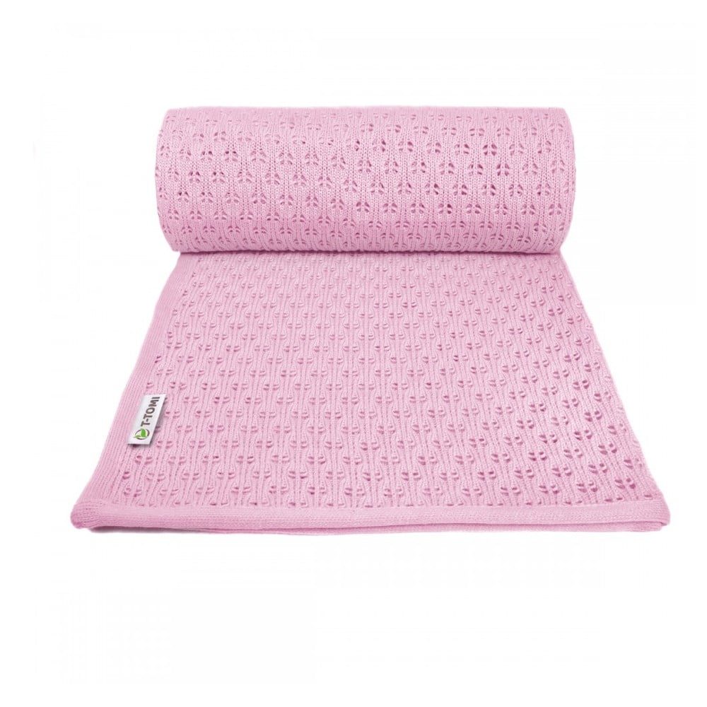 Ružová pletená detská deka s podielom bavlny T-TOMI Summer 80 x 100 cm