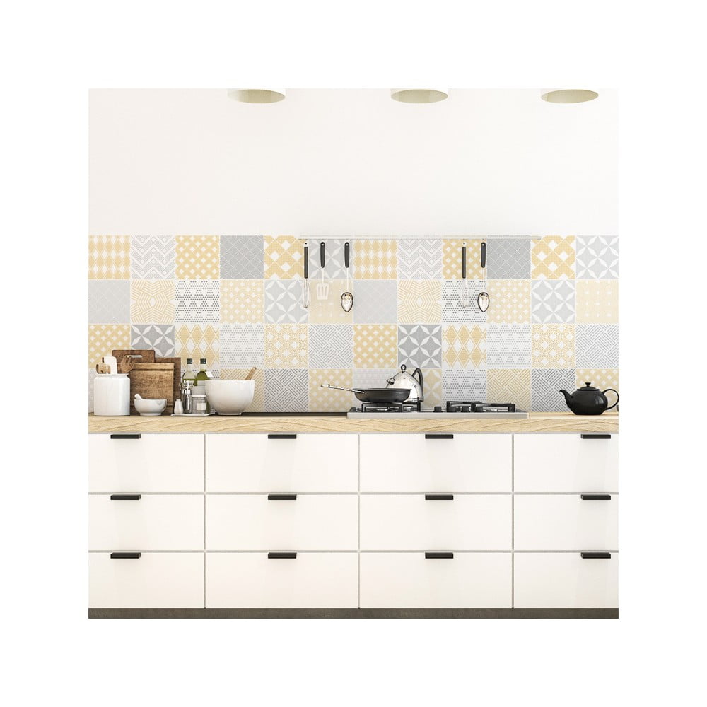 Sada 24 nástenných samolepiek Ambiance Scandinavian Cement Tile Stickers Jersey 10 × 10 cm