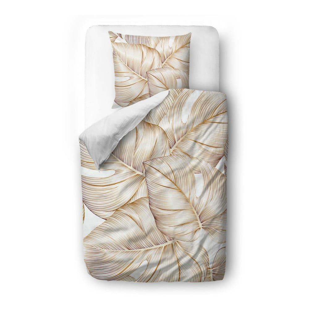 Bavlnená saténová posteľná bielizeň Butter Kings Golden Leaves 140 x 200 cm