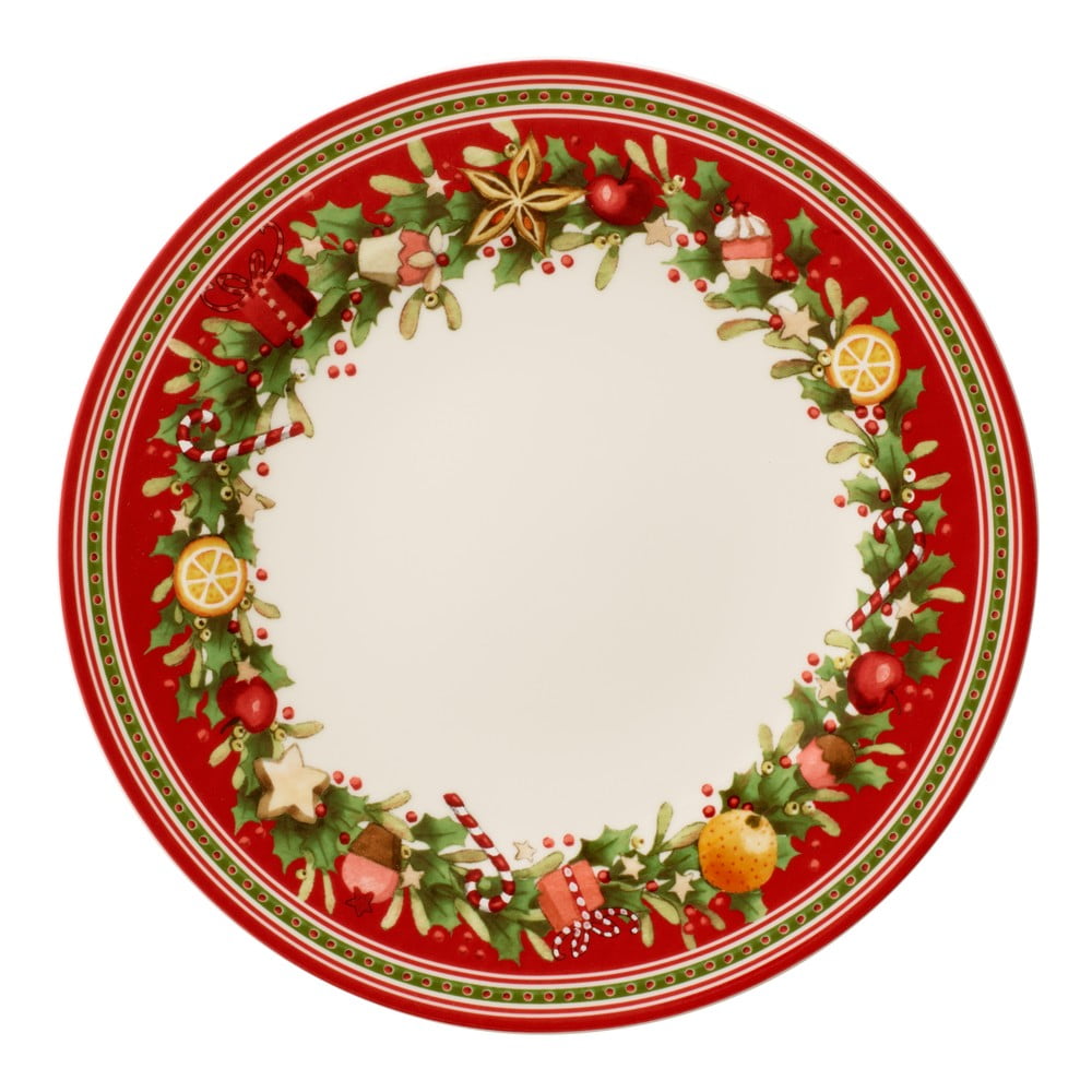 Červeno-biely porcelánový vianočný tanier Winter Bakery Delight VilleroyBoch ø 27 cm