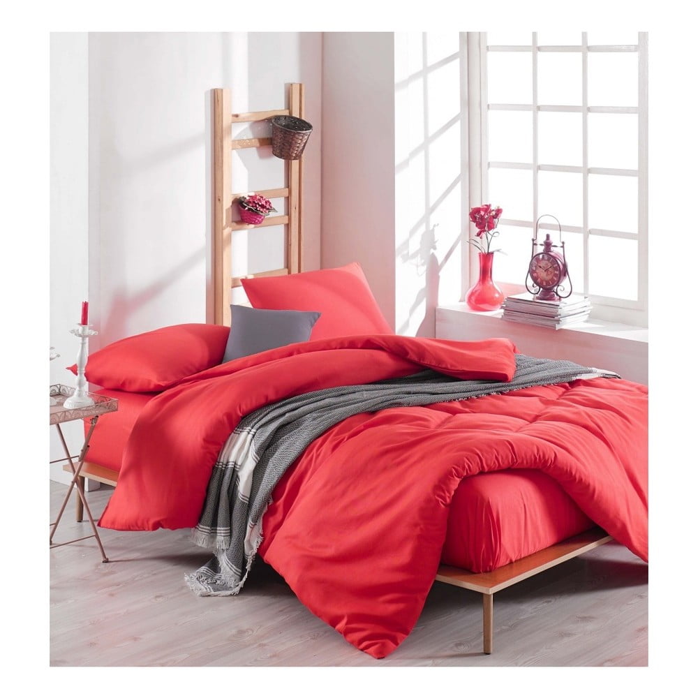 Set červenej obliečky s plachtou na dvojlôžko Basso Rojo 200 × 220 cm
