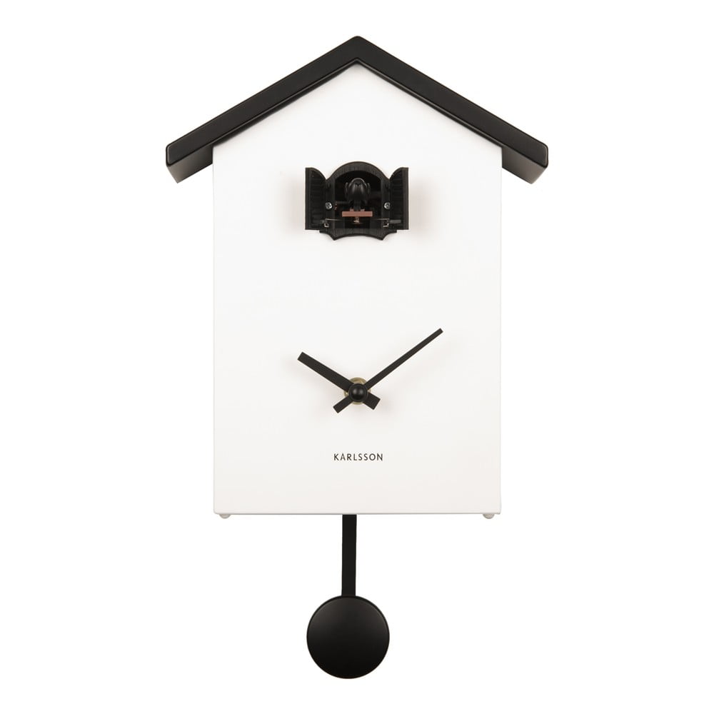 Čierno-biele kyvadlové hodiny Karlsson Cuckoo 25 x 20 cm